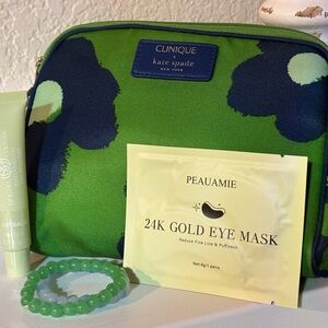 💚💙 Clinique Kate Spade Green and Blue Cosmetic Bag with Goodies